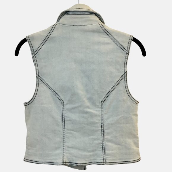 Sam Edelman Denim Cropped Moto Vest Blue Women's Sleeveless Jean Jacket- L-- NWT - Picture 3 of 12